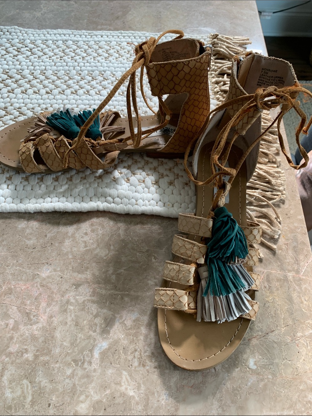 Steve Madden Tan Braided Lace-Up Tassel gladiators sandals 7.5